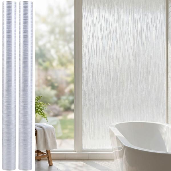 2 films fenêtre anti-regards, motif vagues 3D, 45 x 200 cm – films électrostatiques avec protection anti-UV – films décoratifs réutilisables