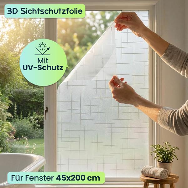 2er-Set 3D Sichtschutzfolie Kreuzdesign für Fenster 45x200 cm - Statisch haftende Blickschutzfolie mit UV-Schutz  - Wiederverwendbare Dekofolie