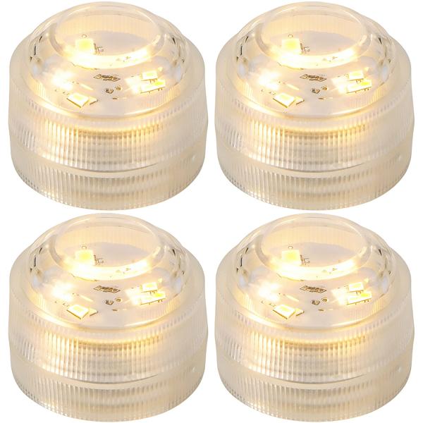 Set da 4 tea light LED bianco caldo, IP68 impermeabili per piscina, vasca da bagno, piatti decorativi, luce subacquea, decorazione da giardino - sommergibili e d‘atmosfera