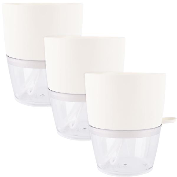 3er-Set Blumentopf selbstbewässernd 18.5cm aus Kunststoff: modernes Pflanzgefäss mit Bewässerungssystem - Wasserspeicher & Docht für Zimmerpflanzen