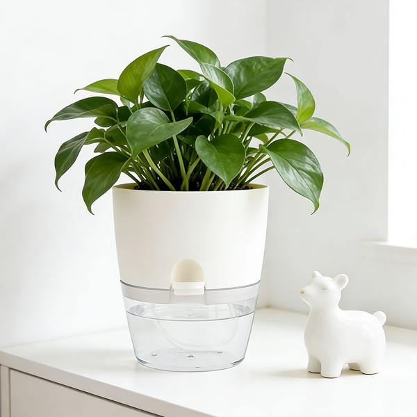 3er-Set Blumentopf selbstbewässernd 18.5cm aus Kunststoff: modernes Pflanzgefäss mit Bewässerungssystem - Wasserspeicher & Docht für Zimmerpflanzen