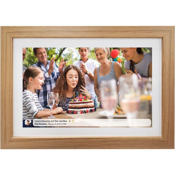 Cadre photo numérique Wi‑Fi 10,1 pouces bois clair : partage de photos via l’application Frameo, écran tactile IPS, 16 Go de mémoire – cadeau idéal pour la famille et les amis