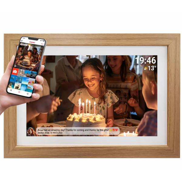 15,6 Zoll Wi-Fi Digitaler Bilderrahmen Hellholz: Frameo App-Steuerung, Full-HD IPS Touchscreen, 16GB Speicher – Erinnerungen teilen jederzeit, überall