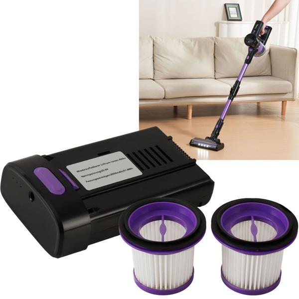 Set of 2 HEPA replacement filters & replacement battery for CH8303 cyclonic vacuum cleaner, 25.9 V/2000 mAh
