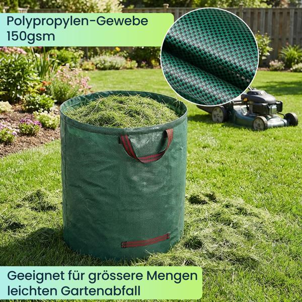2er-Set XXL Garten Abfallsack, 500 Liter, Ø 79 x 101 cm - stabile Grünschnittsäcke mit Doppelboden, faltbar, ideal für Grünschnitt, 150gsm Polypropylen
