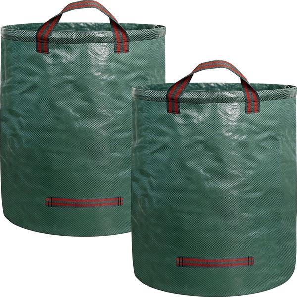 2er-Set XXL Garten Abfallsack, 500 Liter, Ø 79 x 101 cm - stabile Grünschnittsäcke mit Doppelboden, faltbar, ideal für Grünschnitt, 150gsm Polypropylen
