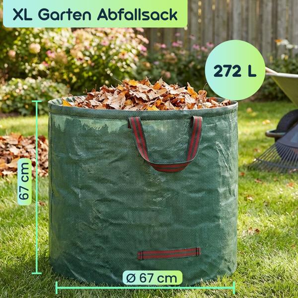 2er-Set XL Garten Abfallsack, je 272  Liter, Ø 67 x 76 cm - stabile Grünschnittsäcke mit Doppelboden, faltbar, ideal für Grünschnitt, 150gsm Polypropylen