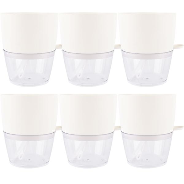 6er-Set Blumentopf selbstbewässernd 18.5cm aus Kunststoff: modernes Pflanzgefäss mit Bewässerungssystem - Wasserspeicher & Docht für Zimmerpflanzen