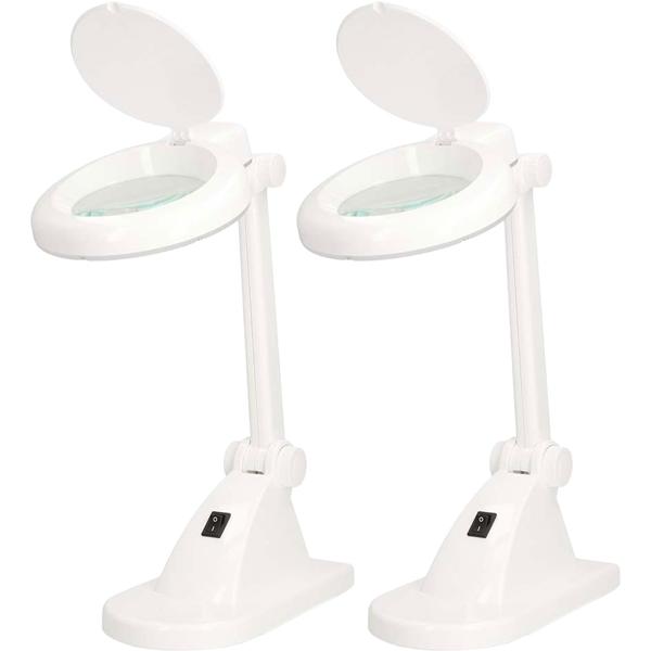 Set of 2 LED magnifying lamps, 1.75x magnification, 6 W, 400 lumens, lens with Ø90 mm – precise work light for handicrafts, cosmetics, crafting, repairs