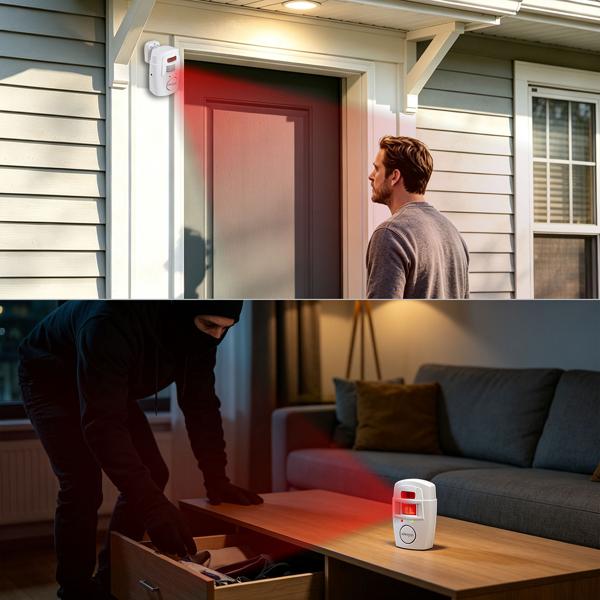 Affidabile impianto di allarme PIR con 2 telecomandi – Potente allarme casa da 105 dB e protezione antieffrazione per garage, ufficio e stanze – Montaggio semplice