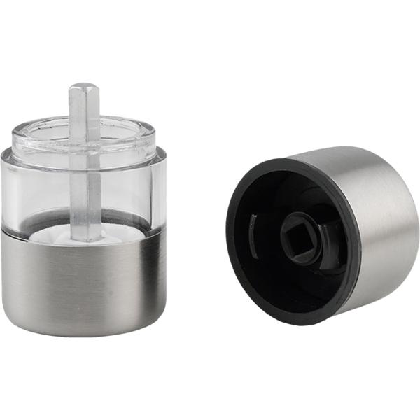 Set of 4 mini salt and pepper mills made of stainless steel with ceramic grinder – spice mill for salt, pepper, herbs – acrylic viewing window – silver