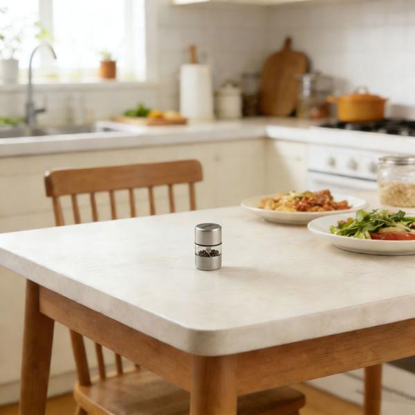 Set of 4 mini salt and pepper mills made of stainless steel with ceramic grinder – spice mill for salt, pepper, herbs – acrylic viewing window – silver