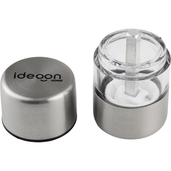 Set of 4 mini salt and pepper mills made of stainless steel with ceramic grinder – spice mill for salt, pepper, herbs – acrylic viewing window – silver