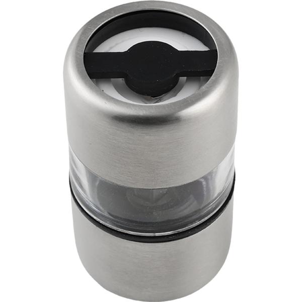 Set of 4 mini salt and pepper mills made of stainless steel with ceramic grinder – spice mill for salt, pepper, herbs – acrylic viewing window – silver