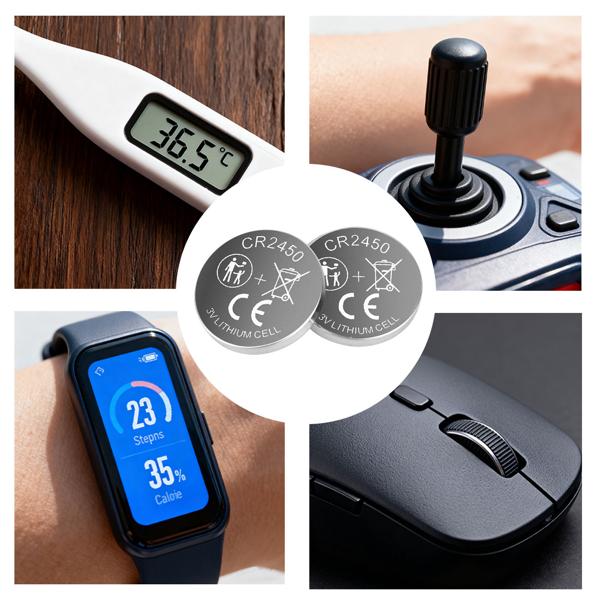 Set of 5 CR2450 coin cells - Powerful 3V lithium batteries with 600mAh - High capacity and long runtime - Ideal for home & electronics