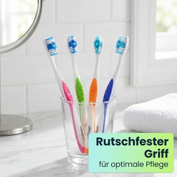 Zahnbürsten 12er-Pack mit Zungenreiniger – Ultra-Soft Handzahnbürsten Set in 4 Farben für die Familie – Rutschfester Griff für optimale Pflege