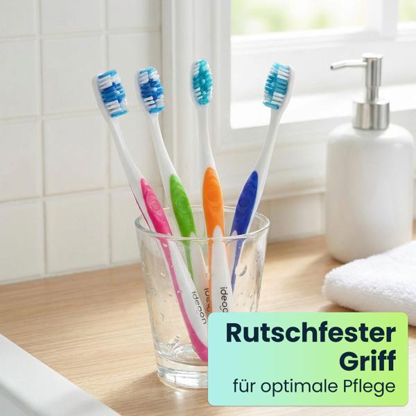 Zahnbürsten 12er-Pack mit Zungenreiniger – Hart Handzahnbürsten Set in 4 Farben für die Familie – Rutschfester Griff für optimale Pflege