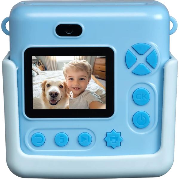 Super appareil photo instantané imprimante 20MP pour enfants bleu avec coque en silicone : vidéo 1080P & 4 jeux – le meilleur appareil photo numérique pour développer créativité et apprentissage de la photo
