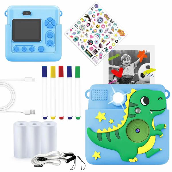 Super appareil photo instantané imprimante 20MP pour enfants bleu avec coque en silicone : vidéo 1080P & 4 jeux – le meilleur appareil photo numérique pour développer créativité et apprentissage de la photo