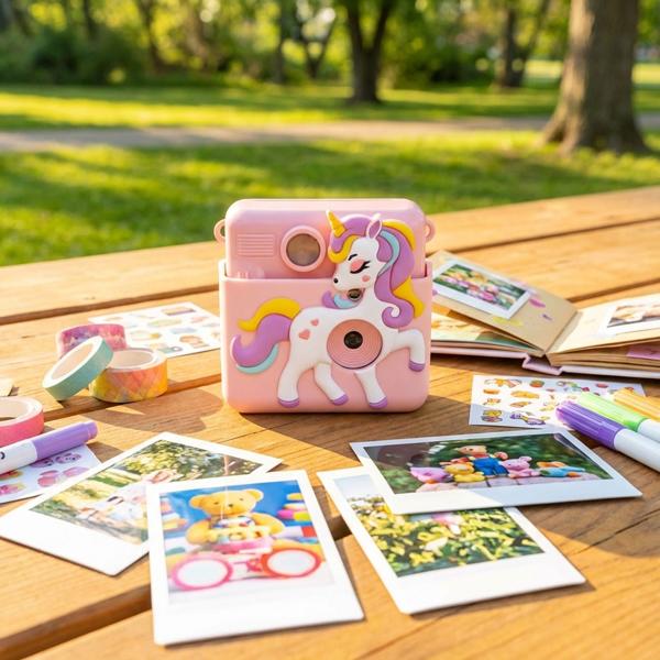 Super appareil photo instantané à impression 20MP pour enfants rose avec coque en silicone : vidéo 1080P & 4 jeux – le meilleur appareil photo numérique pour la créativité et l’apprentissage de la photo