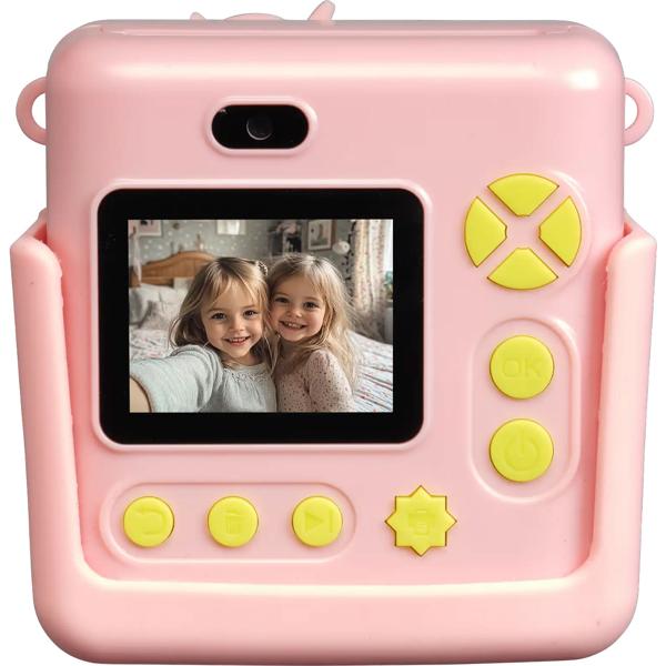 Super appareil photo instantané à impression 20MP pour enfants rose avec coque en silicone : vidéo 1080P & 4 jeux – le meilleur appareil photo numérique pour la créativité et l’apprentissage de la photo