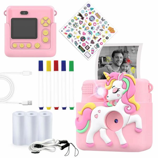 Super appareil photo instantané à impression 20MP pour enfants rose avec coque en silicone : vidéo 1080P & 4 jeux – le meilleur appareil photo numérique pour la créativité et l’apprentissage de la photo