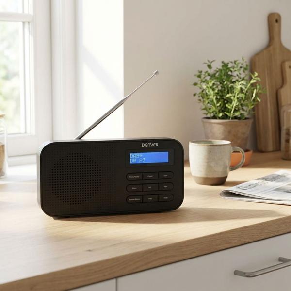 Radio numérique compacte DAB+/FM, noire : réveil, son cristallin, portable et compacte – parfaite pour la cuisine, le salon et la chambre