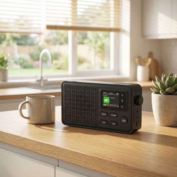 Mini DAB+ & FM Radio Bluetooth, alarm clock: clear sound, 1900mAh battery, 1.77“ colour display – ideal for kitchen & bedroom – compact table radio