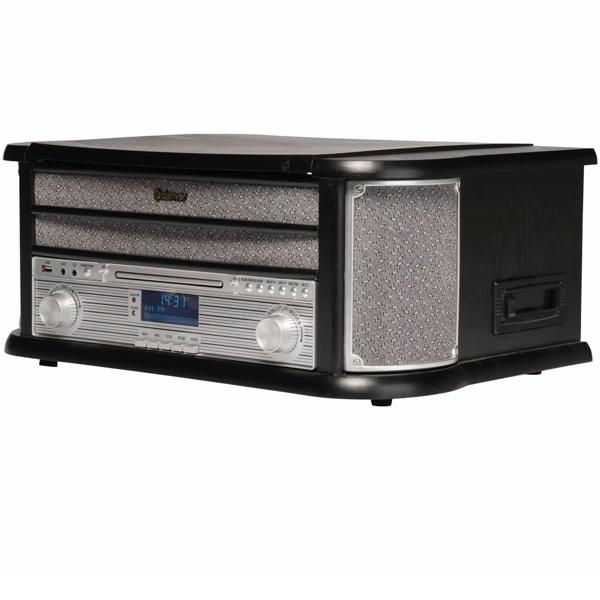 Elegant retro music center – DAB+ FM radio, turntable, cassette deck, CD, USB recorder & AUX – nostalgic hi-fi system with rich sound