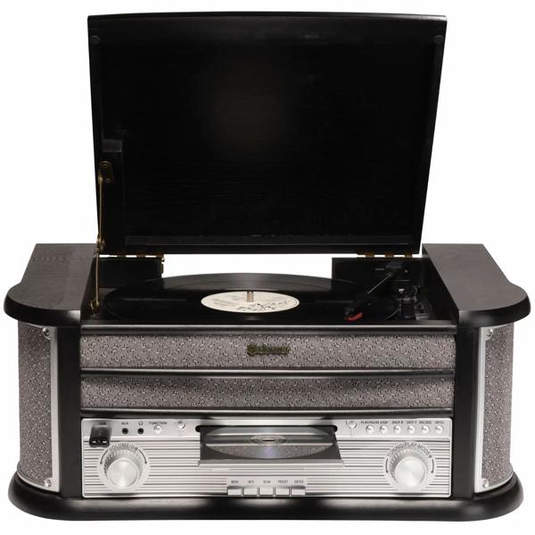 Elegant retro music center – DAB+ FM radio, turntable, cassette deck, CD, USB recorder & AUX – nostalgic hi-fi system with rich sound