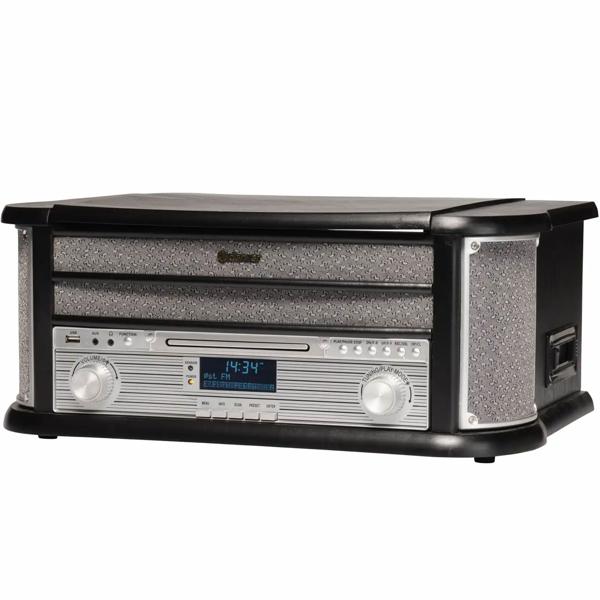 Elegant retro music center – DAB+ FM radio, turntable, cassette deck, CD, USB recorder & AUX – nostalgic hi-fi system with rich sound