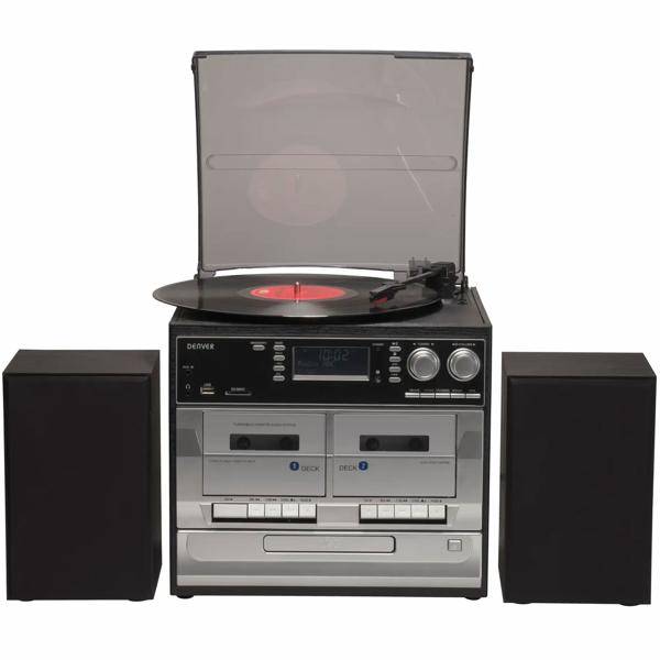 Music center DAB+ avec platine vinyle, CD, double cassette, FM – enregistrement USB : numérisation des disques, CD et cassettes – chaîne stéréo tout‑en‑un