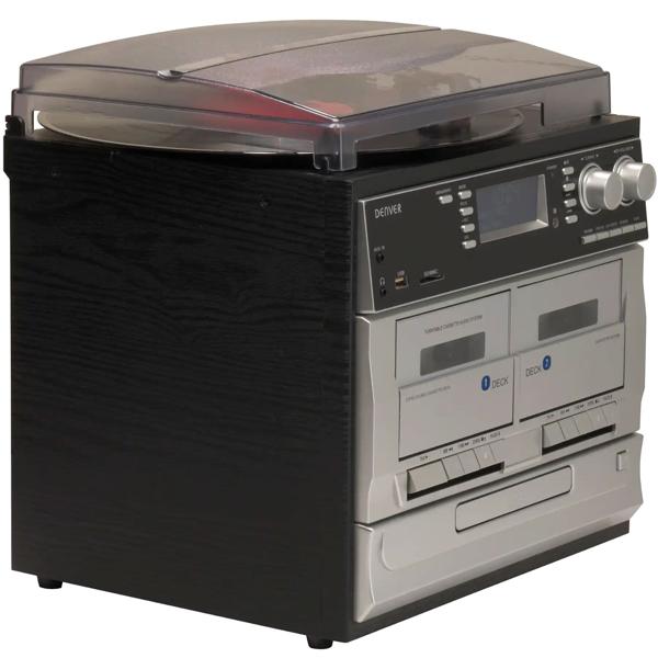 Music center DAB+ avec platine vinyle, CD, double cassette, FM – enregistrement USB : numérisation des disques, CD et cassettes – chaîne stéréo tout‑en‑un