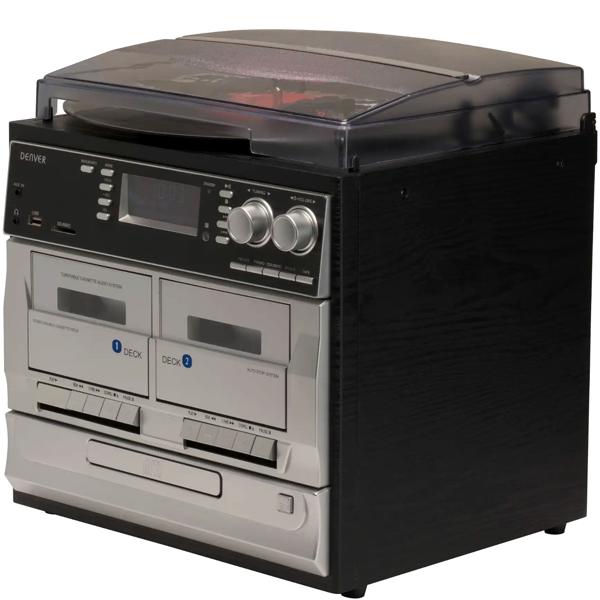 Music center DAB+ avec platine vinyle, CD, double cassette, FM – enregistrement USB : numérisation des disques, CD et cassettes – chaîne stéréo tout‑en‑un