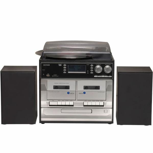 Music center DAB+ avec platine vinyle, CD, double cassette, FM – enregistrement USB : numérisation des disques, CD et cassettes – chaîne stéréo tout‑en‑un