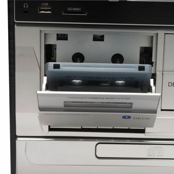 Music center DAB+ avec platine vinyle, CD, double cassette, FM – enregistrement USB : numérisation des disques, CD et cassettes – chaîne stéréo tout‑en‑un