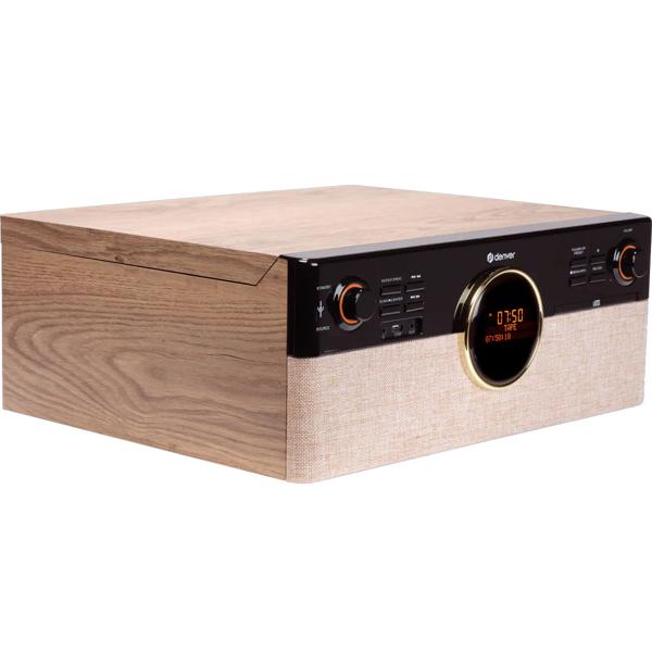 Chaîne musicale rétro : platine vinyle, radio DAB+/FM, CD, cassette, Bluetooth 5.3 et enregistrement USB. Élégante chaîne stéréo avec 2 x 90W et télécommande