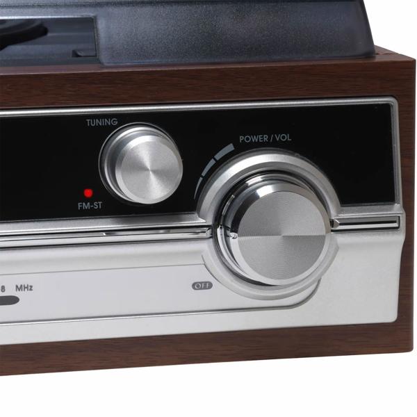 Retro Plattenspieler in Holz-Optik mit FM-Radio & eingebauten Lautsprechern - Vintage Schallplattenspieler & edles Musik-System für erstklassigen Sound