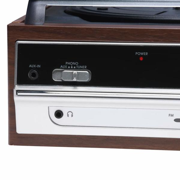 Retro Plattenspieler in Holz-Optik mit FM-Radio & eingebauten Lautsprechern - Vintage Schallplattenspieler & edles Musik-System für erstklassigen Sound