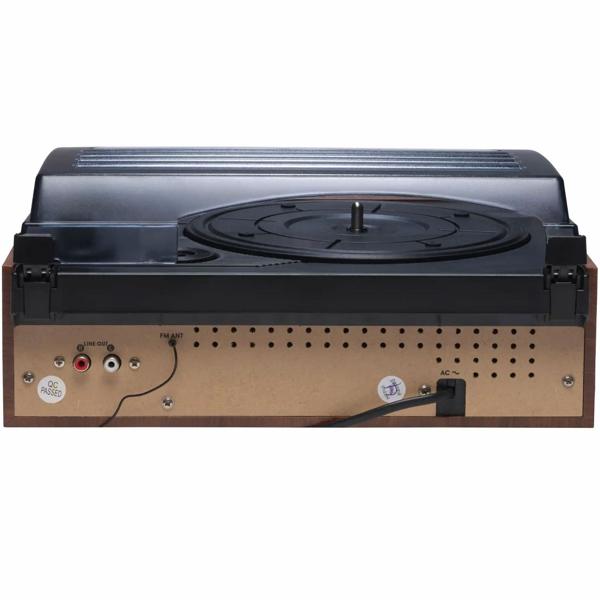 Retro Plattenspieler in Holz-Optik mit FM-Radio & eingebauten Lautsprechern - Vintage Schallplattenspieler & edles Musik-System für erstklassigen Sound