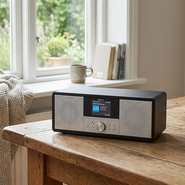 Système musical DAB+/FM avec radio internet, lecteur CD, Bluetooth, WiFi, 2x10W RMS : parfait pour le bureau, la chambre et le salon - design élégant, noir