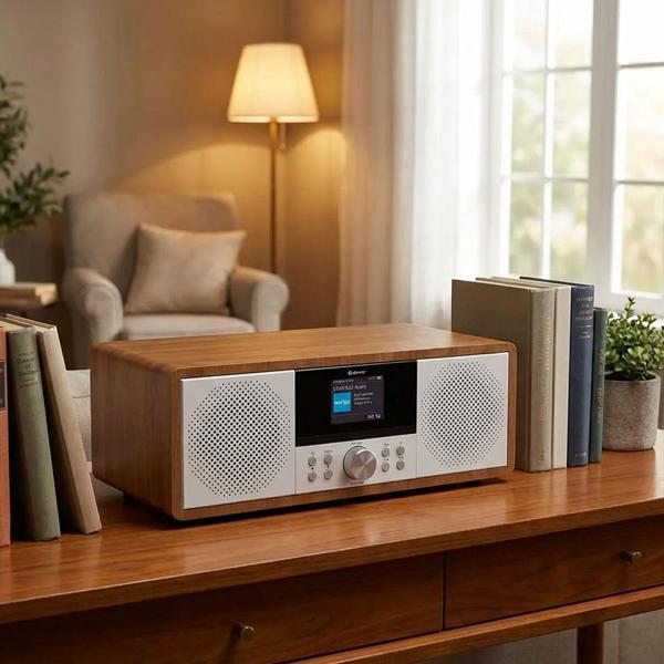 Kompaktes Musiksystem in Holz-Optik: Edles Internetradio, DAB+/FM, CD, Bluetooth & 2x100W – Kraftvoller HiFi-Genuss im modernen Gehäuse