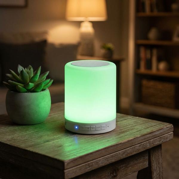 Enceinte Bluetooth 5.0 compacte : avec 7 effets lumineux LED, radio FM, emplacement pour carte microSD, kit mains libres – batterie 1200 mAh, parfaite pour les fêtes