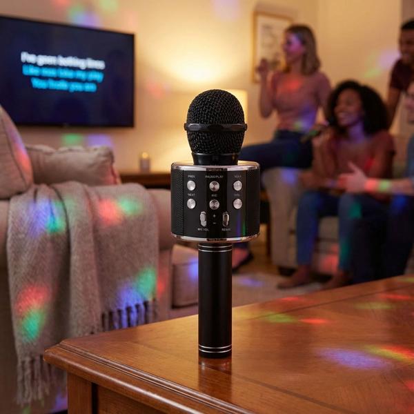 Wireless karaoke microphone with speaker – Bluetooth 5.0 for singing & party fun – great sound quality 3–4 hrs USB/AUX/MicroSD
