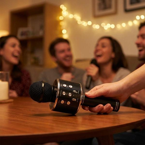 Wireless karaoke microphone with speaker – Bluetooth 5.0 for singing & party fun – great sound quality 3–4 hrs USB/AUX/MicroSD