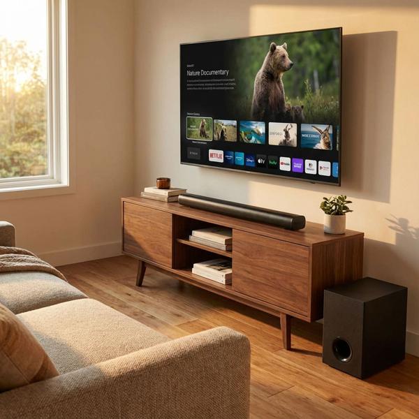 Soundbar Bluetooth con subwoofer: soundbar 2 x 20 watt & subwoofer 30 watt – altoparlanti TV & sistema home cinema – HDMI ARC, USB, AUX, montaggio a parete 