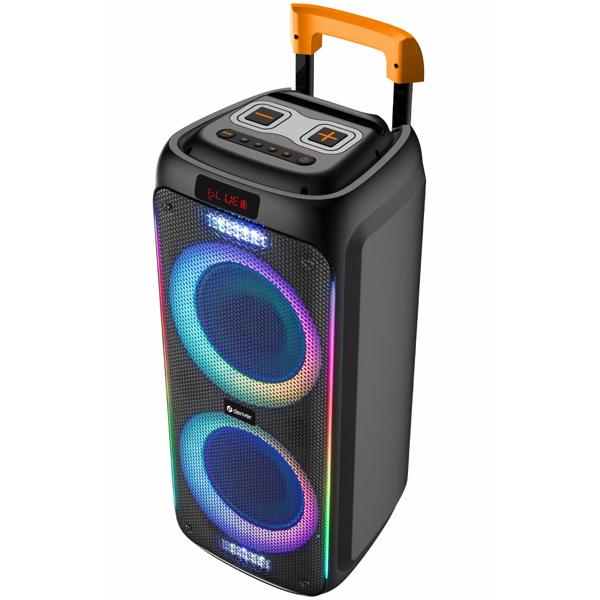 Enceinte de fête Bluetooth mobile 600W : enceinte trolley avec 6 effets lumineux LED, TWS, 2x8“ woofers & microphone – puissante boîte à musique sur batterie