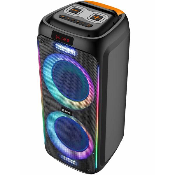 Enceinte de fête Bluetooth mobile 600W : enceinte trolley avec 6 effets lumineux LED, TWS, 2x8“ woofers & microphone – puissante boîte à musique sur batterie