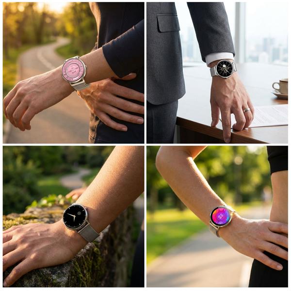 Montre Connectée Bluetooth Argent, &Eacute;cran AMOLED 1,32“ : IP68 Étanche, Capteur Tension/Fréquence Cardiaque/SpO₂/Stress - Parfaite pour le sport, les appels et le fitness