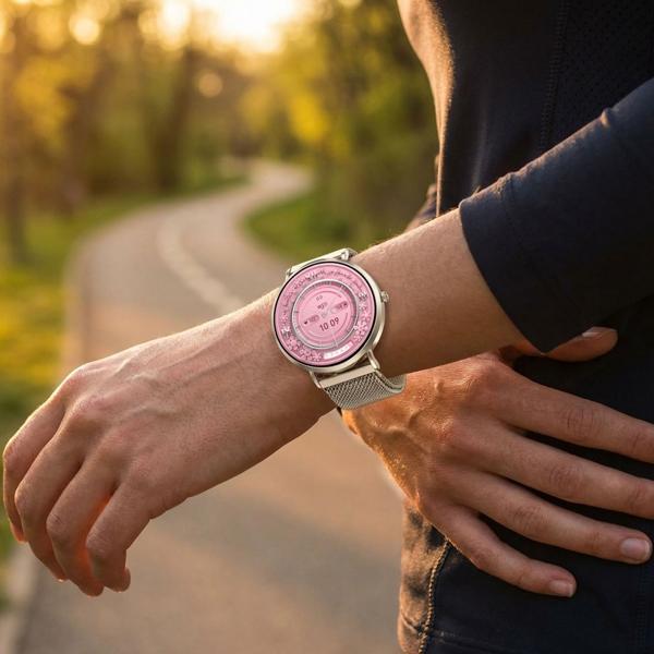 Montre Connectée Bluetooth Argent, &Eacute;cran AMOLED 1,32“ : IP68 Étanche, Capteur Tension/Fréquence Cardiaque/SpO₂/Stress - Parfaite pour le sport, les appels et le fitness